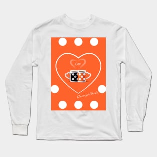 Coffee cups Orange & Black Polka Dots pattern Long Sleeve T-Shirt